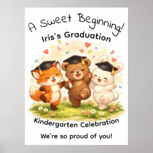Kid's Fox Bear Bunny Graduation Party Poster