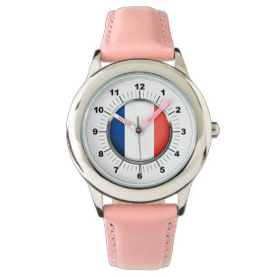Kid's France Flag Stainless Steel Pink Hearts Watch