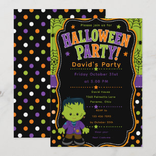 Kids Frankenstein Halloween Party Invitation
