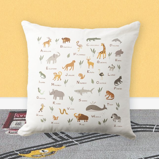 Kids' Fun ABC Animal Cushion (Learn ABC Letters Children Jungle Safari Animals Throw Pillow©Susanne Sachers - Sunny Mind Design 🌞)