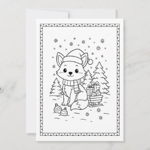 Kids Fun Christmas Fox Colouring Flat Note Card