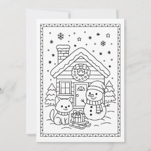 Kids Fun Christmas Snowman Colouring Flat Note Car Holiday Card