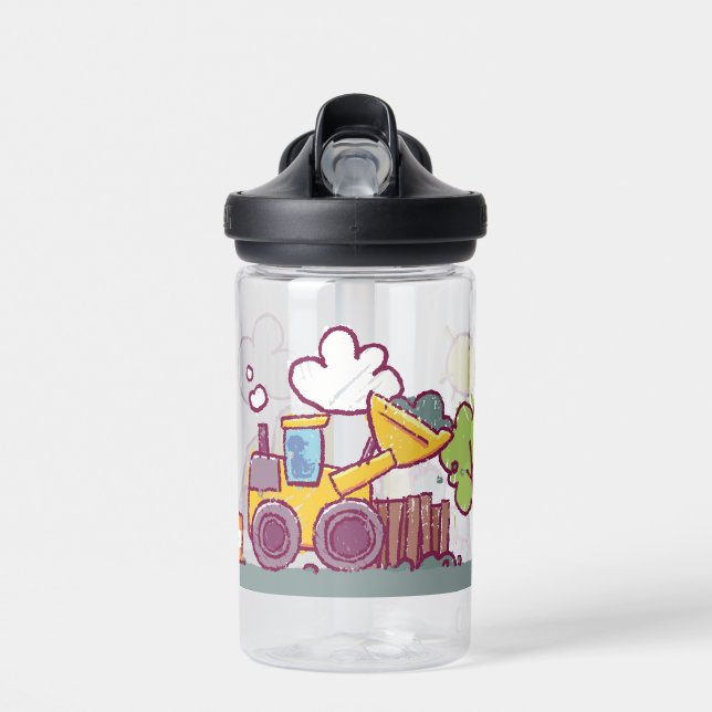 Kids Fun Construction Site and Vehicles Water Bottle (Front)