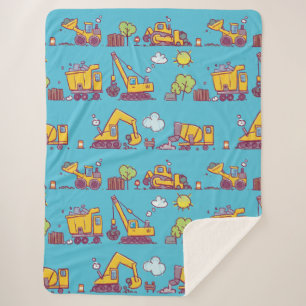 Kids Fun Construction Site & Vehicle Sherpa Blanket