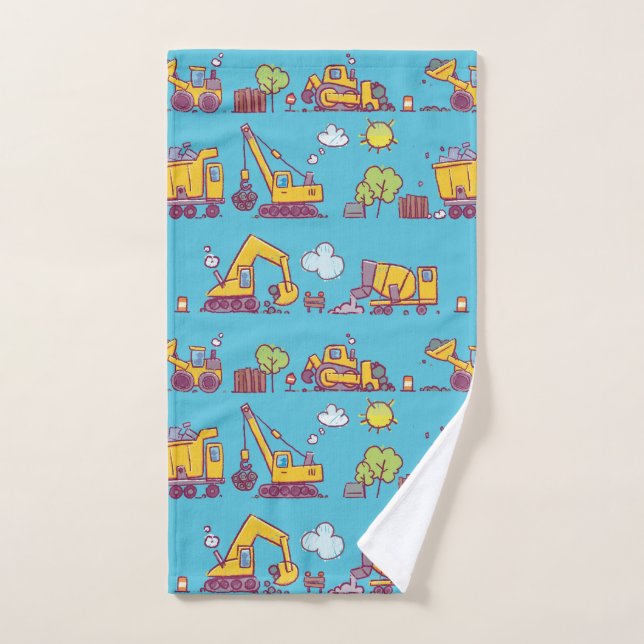 Kids Fun Construction Site & Vehicles Towel (Hand Towel)