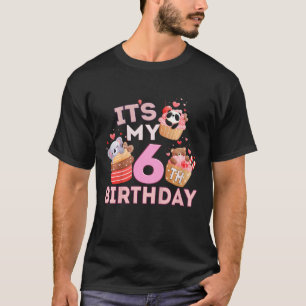 Kids Fun Cute Animal Cupcake Its My 6th Birthday T-Shirt