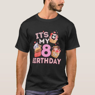 Kids Fun Cute Animal Cupcake Its My 8th Birthday   T-Shirt