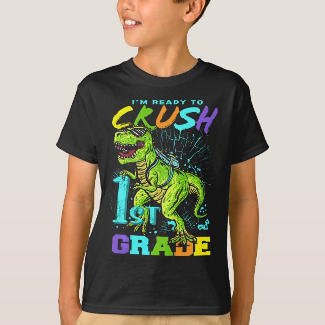 Kids Fun First Grade T-Rex Tee (Front)