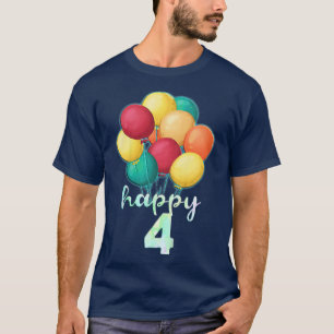 Kids Fun Happy 4 Year Old Colourful Balloons 4th B T-Shirt