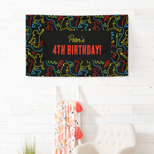 Kids Fun Jump Outline Neon Black Birthday Party Banner