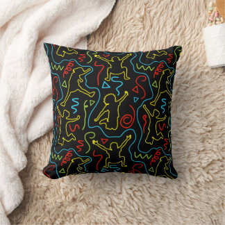 Kids Fun Jump Play Outline Neon Black Pattern Cushion