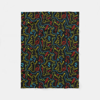 Kids Fun Jump Play Outline Neon Black Pattern Fleece Blanket
