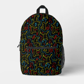 Kids Fun Jump Play Outline Neon Black School Printed Backpack