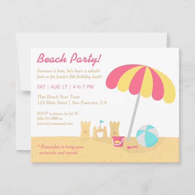 Kids Fun Sandcastles Beach Birthday Party Invitation (Front)