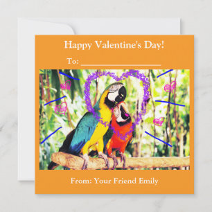 Kids Funky Classroom Valentine's Love Parrots Holiday Card