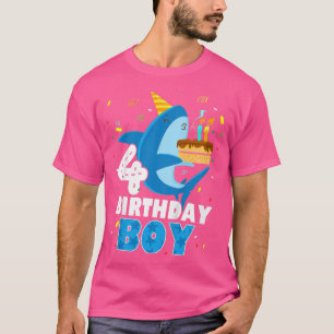 Kids Funny 4 Years Old Shark OceanTheme Party 4th T-Shirt