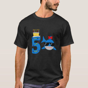 Kids Funny 5 Year Old Shark Birthday T-Shirt
