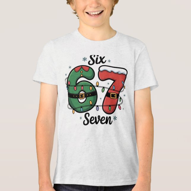 Kids Funny 67 Christmas Lights Holiday Tri-Blend Shirt (Front)