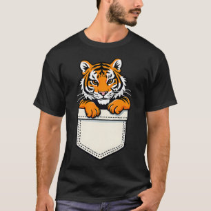 Kids Funny Animal Tiger Pocket Boys Girls Toddler T-Shirt