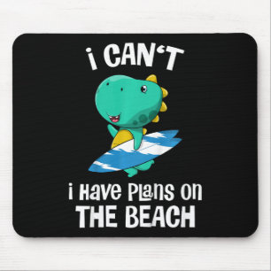 Kids Funny Dinosaur Beach Vacation Cute Dino Surfi Mouse Pad