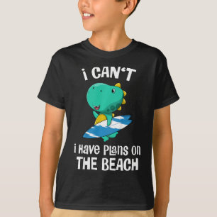 Kids Funny Dinosaur Beach Vacation Cute Dino Surfi T-Shirt