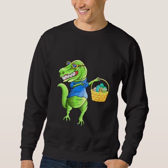 Kids Funny Dinosaurs Dabbing With Easter Egg Baske Sweatshirt (Front)