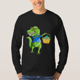 Kids Funny Dinosaurs Dabbing With Easter Egg Baske T-Shirt