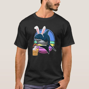 Kids Funny Easter Bunny Shark With Egg Basket Retr T-Shirt