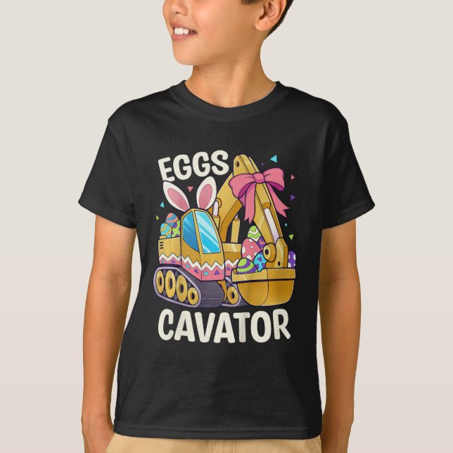 Kids Funny Easter Shirt Eggs Cavator Easter Basket (Front)