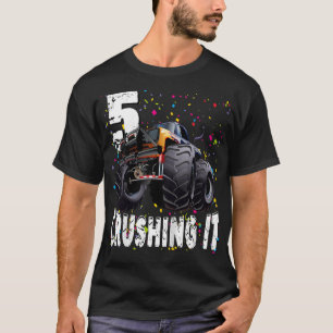 Kids Funny Monster Truck Crushing It 5 Years Old 5 T-Shirt
