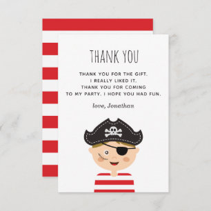 Kids funny pirate party. Baby boy red birthday Tha Thank You Card