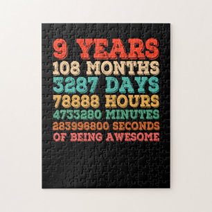 Kids Funny Vintage 9th Birthday 9 Years Old Jigsaw Puzzle