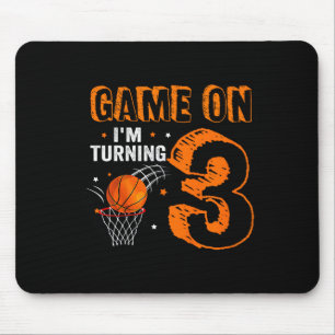 Kids Game On I'm Turning 3 Basketball 3rd Birthday Mouse Pad