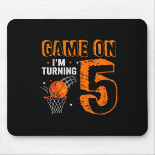 Kids Game On I'm Turning 5 Basketball 5th Birthday Mouse Pad