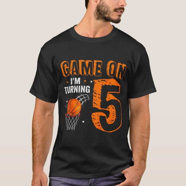 Kids Game On I'M Turning 5 Basketball 5Th Birthday T-Shirt (Front)