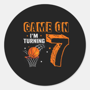 Kids Game On I'm Turning 7 Bysketbyll 7th Birthday Classic Round Sticker