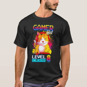 Kids gamer girl level 8 unlocked 8th birthday gam T-Shirt