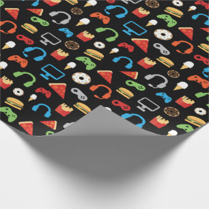 Kids Gamer Video Game Snacks Pizza Doughnuts Fun Wrapping Paper