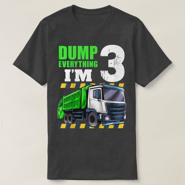 Kids Garbage Truck 3rd Birthday Boy 3 Year Old Thr T-Shirt (Design Front)