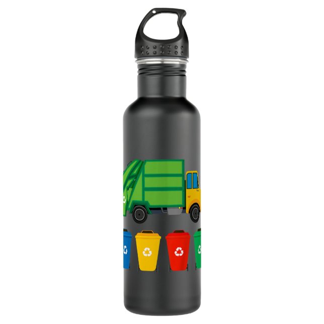 Kids Garbage Truck Recycling Bins Earth Day Childr 710 Ml Water Bottle (Front)