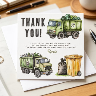 Kids Garbage Truck Themed Birthday Party Thank You Card