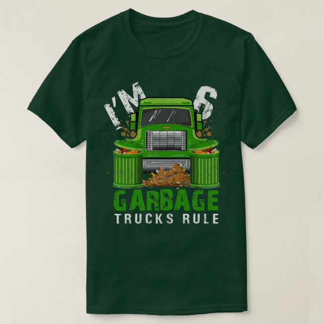 Kids Garbage Trucks Rule I'm 6 Years Old Garbage T T-Shirt (Design Front)