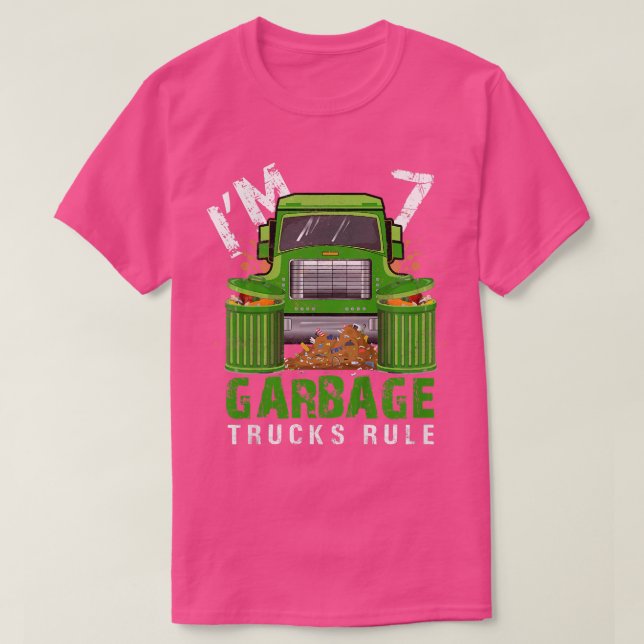 Kids Garbage Trucks Rule I'm 7 Years Old Garbage T T-Shirt (Design Front)
