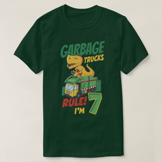 Kids Garbage Trucks Rule I'm 7 Years Old Garbage T T-Shirt (Design Front)