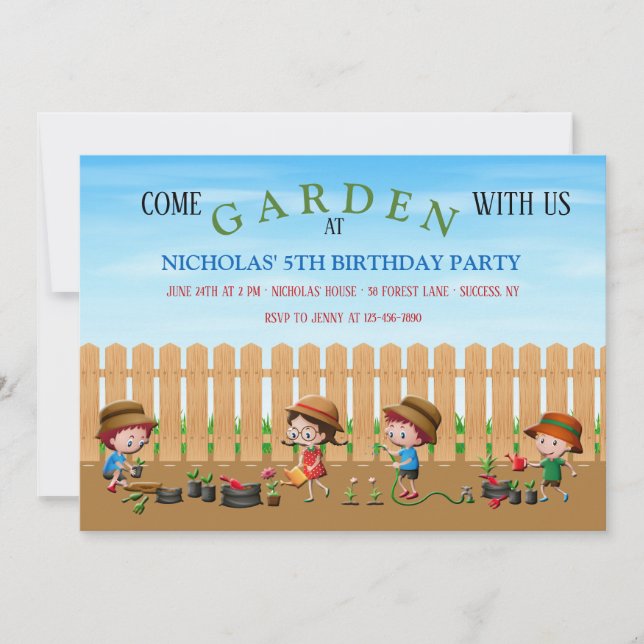 Kid's Gardening Party Invitations (Front)