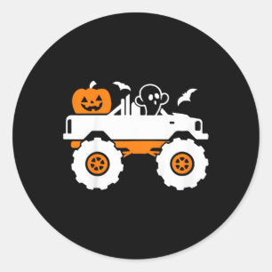 Kids Ghost Pumpkin Riding Monster Truck Lazy Hallo Classic Round Sticker