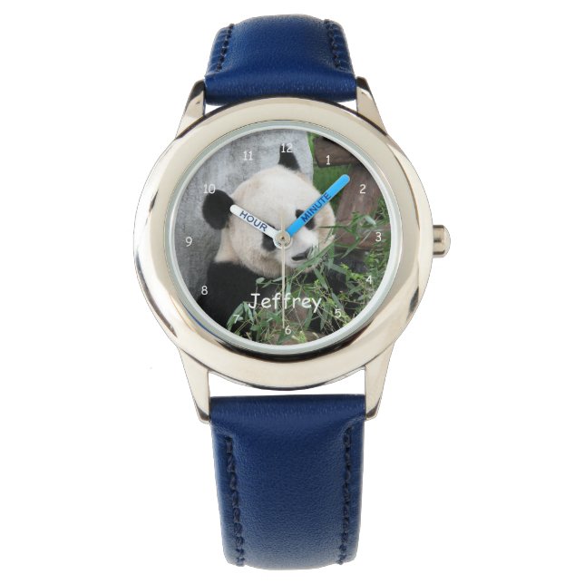 Kids Giant Panda Blue Strap Name Wrist Watch (Front)
