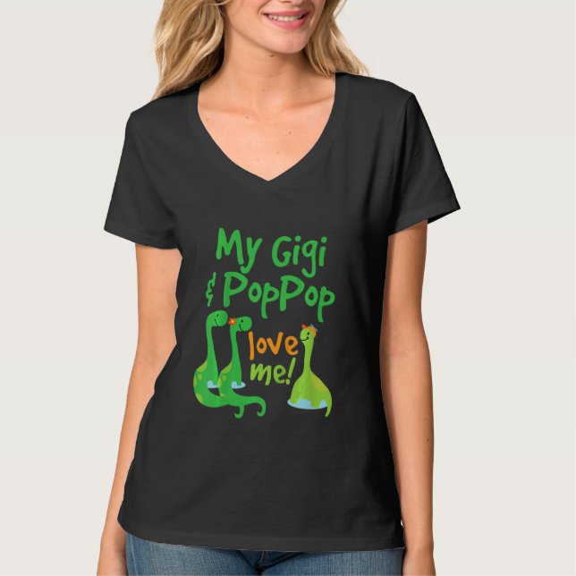 Kids Gigi and PopPop Love Me Grandchild Dinosaur T-Shirt (Front)