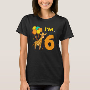 Kids Giraffe Animals Animal Love Girl I Am 6 Years T-Shirt