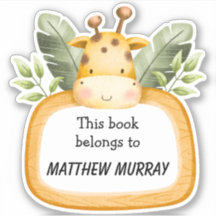 Kids Giraffe Personalised Bookplate